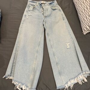 Citizens Of Humanity Light Blue Distressed Wide-Leg Jeans